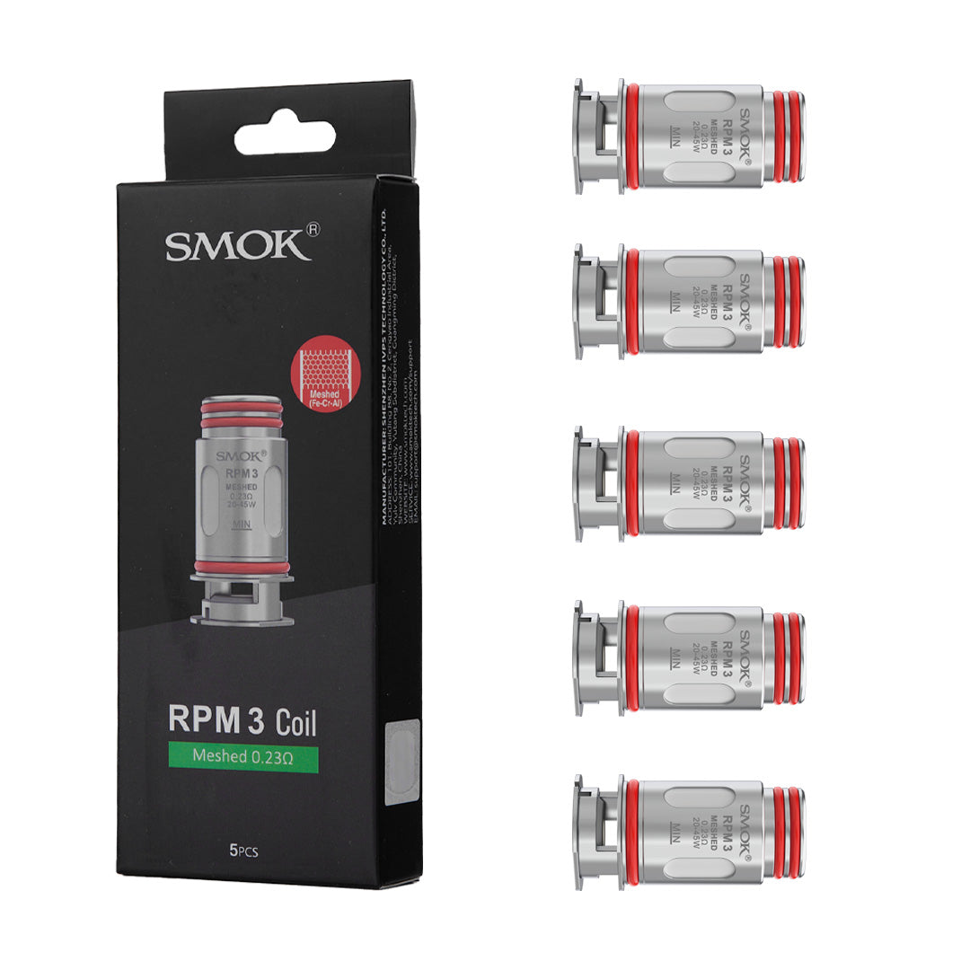 SMOK RPM 3 replacement vape coils and packaging on a white background