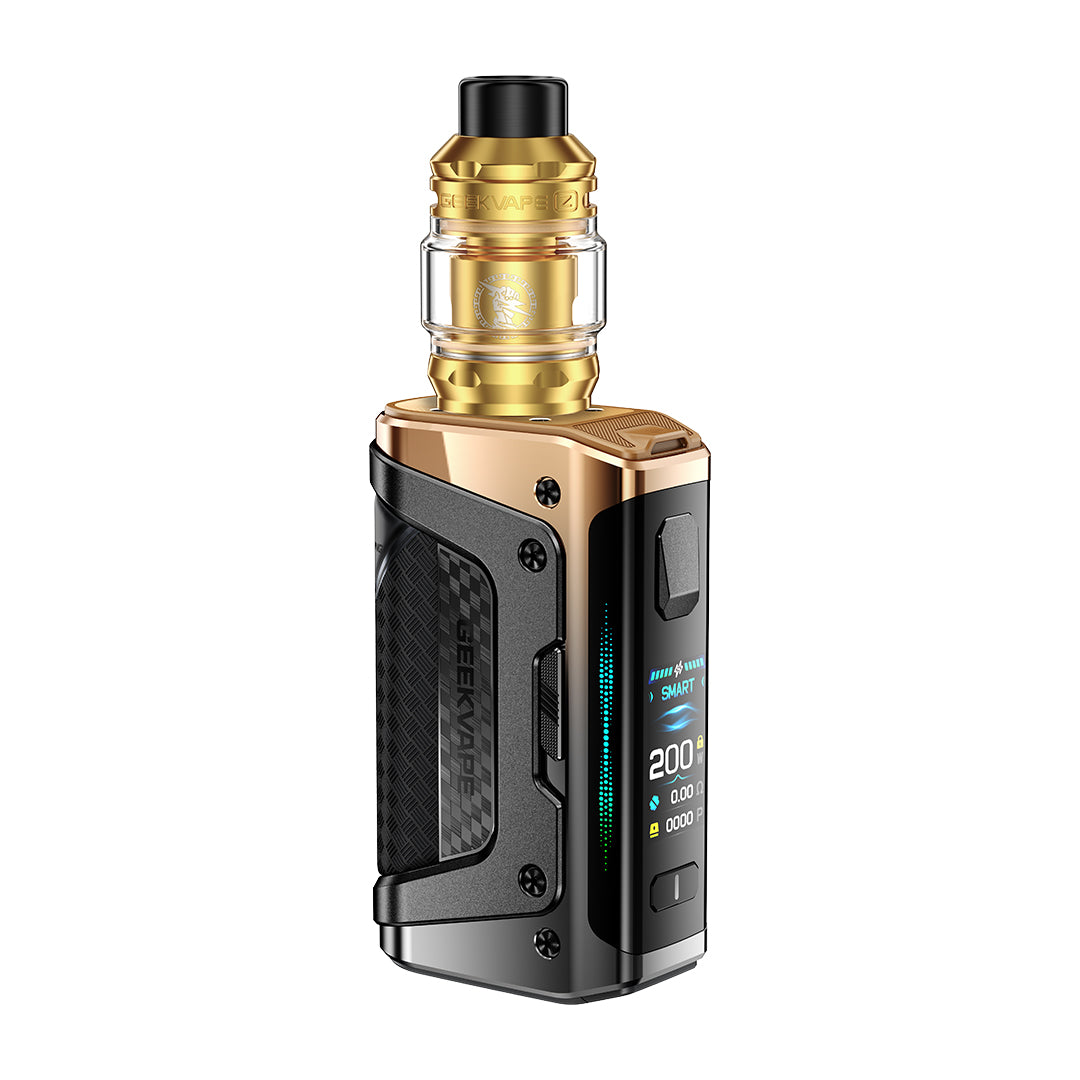 Geekvape device with gold and black design on a white background