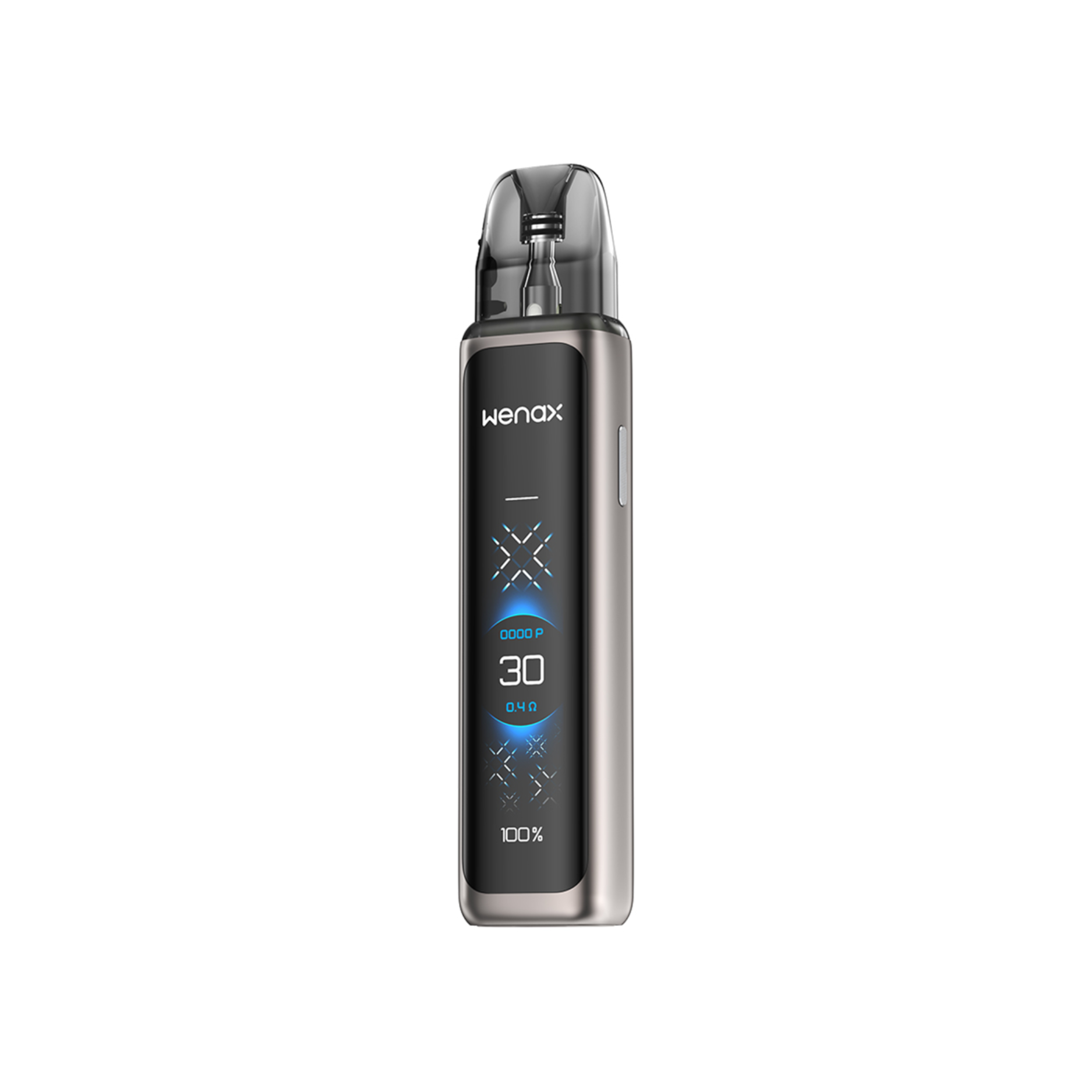 Vaping device with 'Henax' branding on a white background