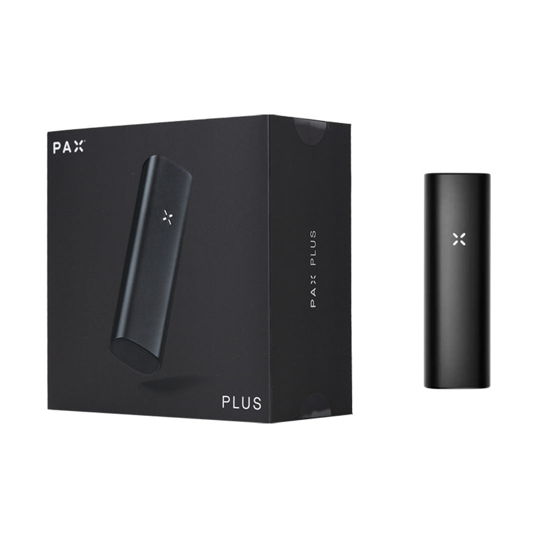 Pax Plus portable vaporizer device and packaging on a white background