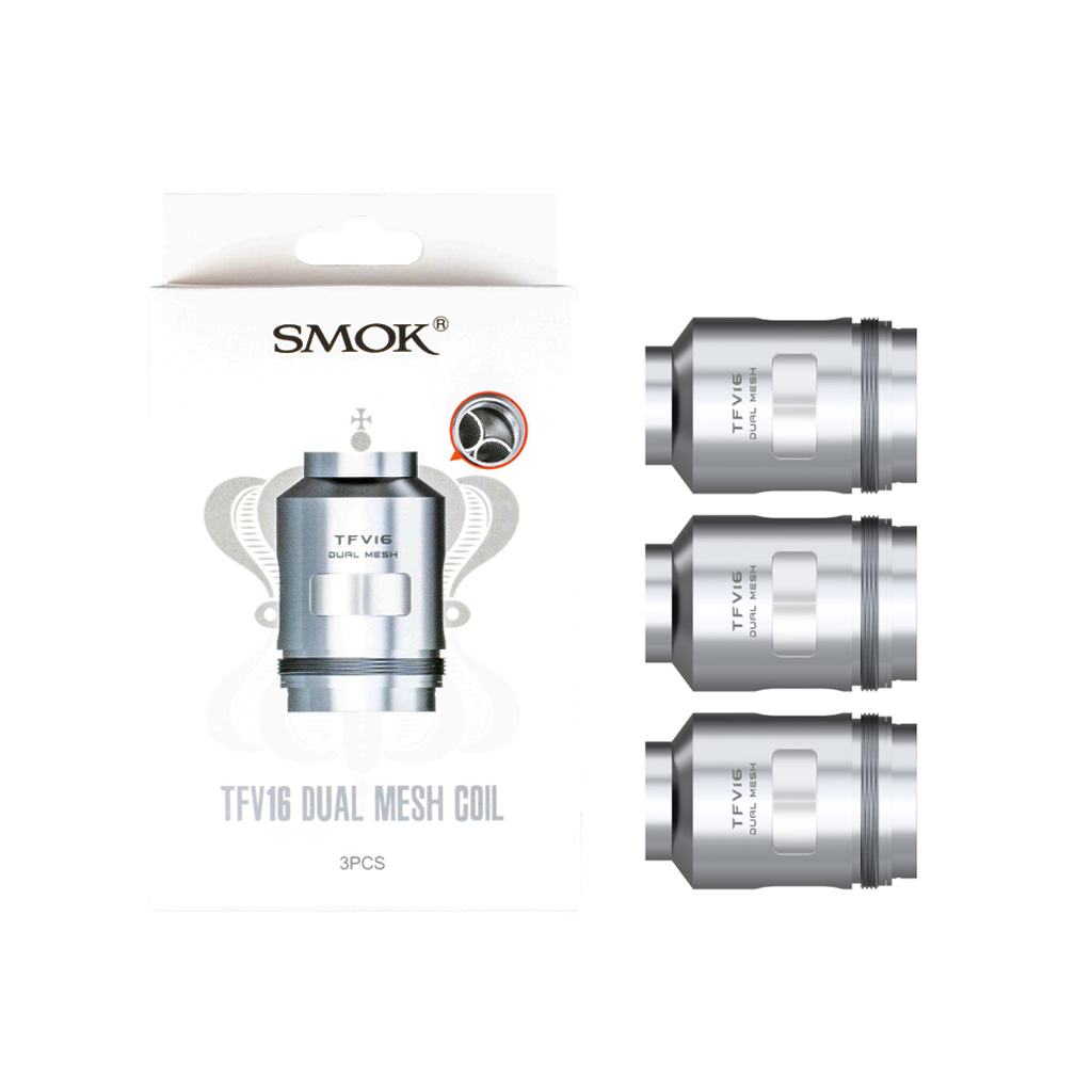 SMOK TFV16 replacement vape coils and packaging on a white background