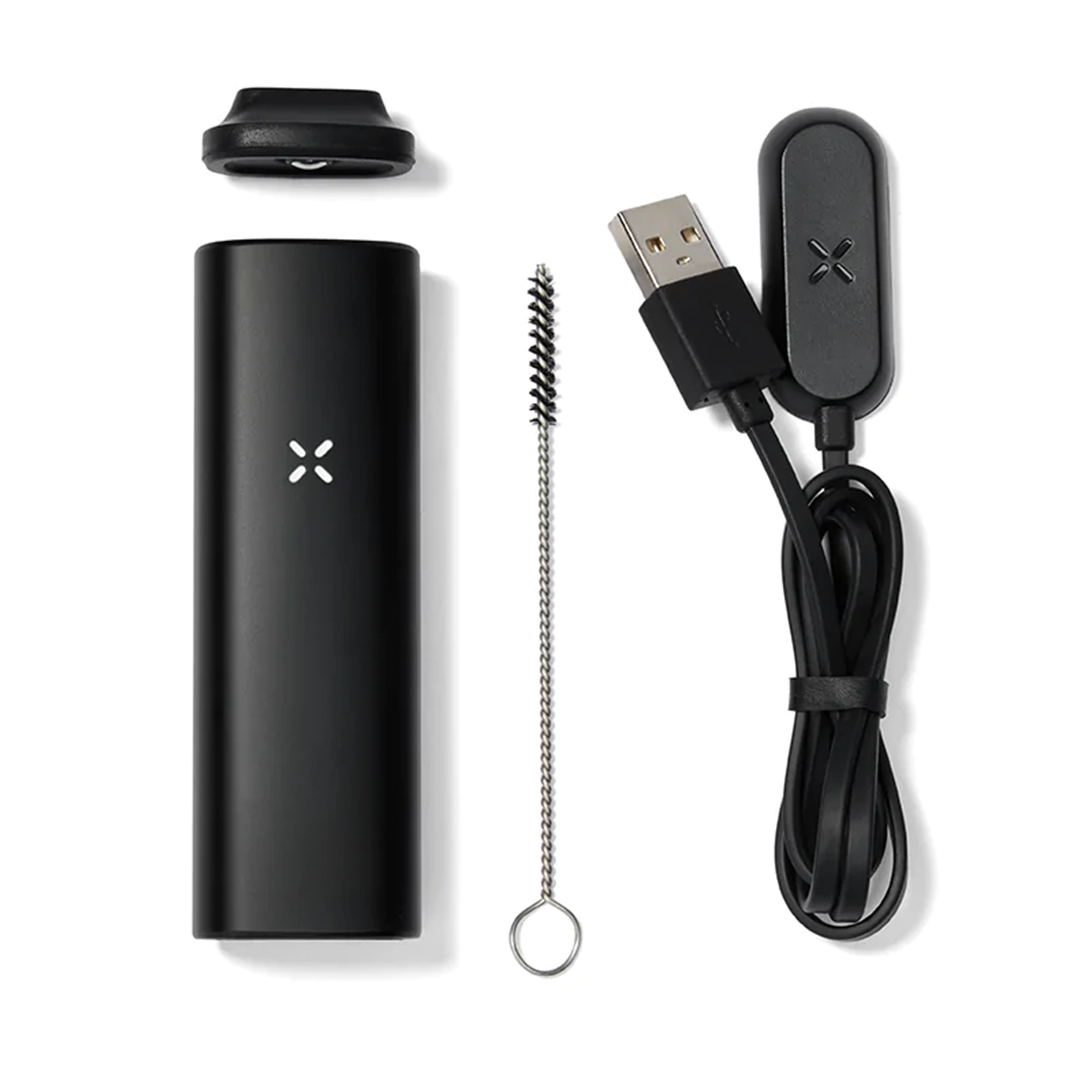 Pax Mini ultra-portable dry herb vaporizer device and packaging on a white background
