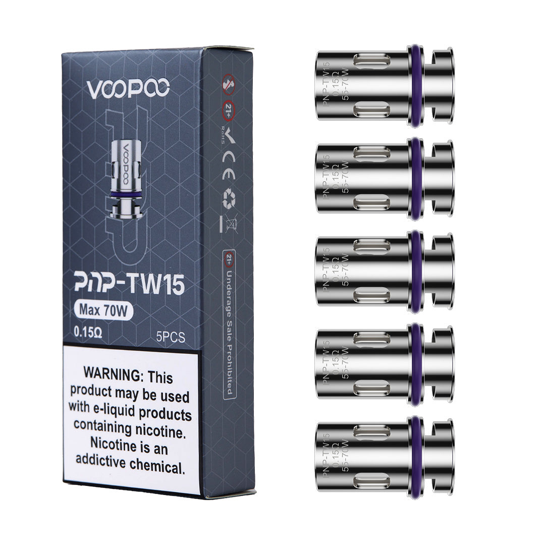 Voopoo PnP Mesh Coils 5-Pack vape replacement coils on a white background
