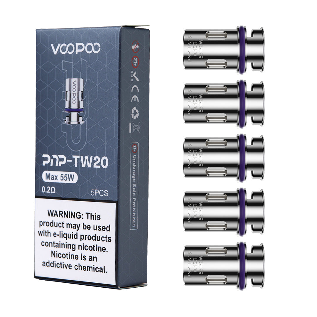 Voopoo PnP Mesh Coils 5-Pack vape replacement coils on a white background
