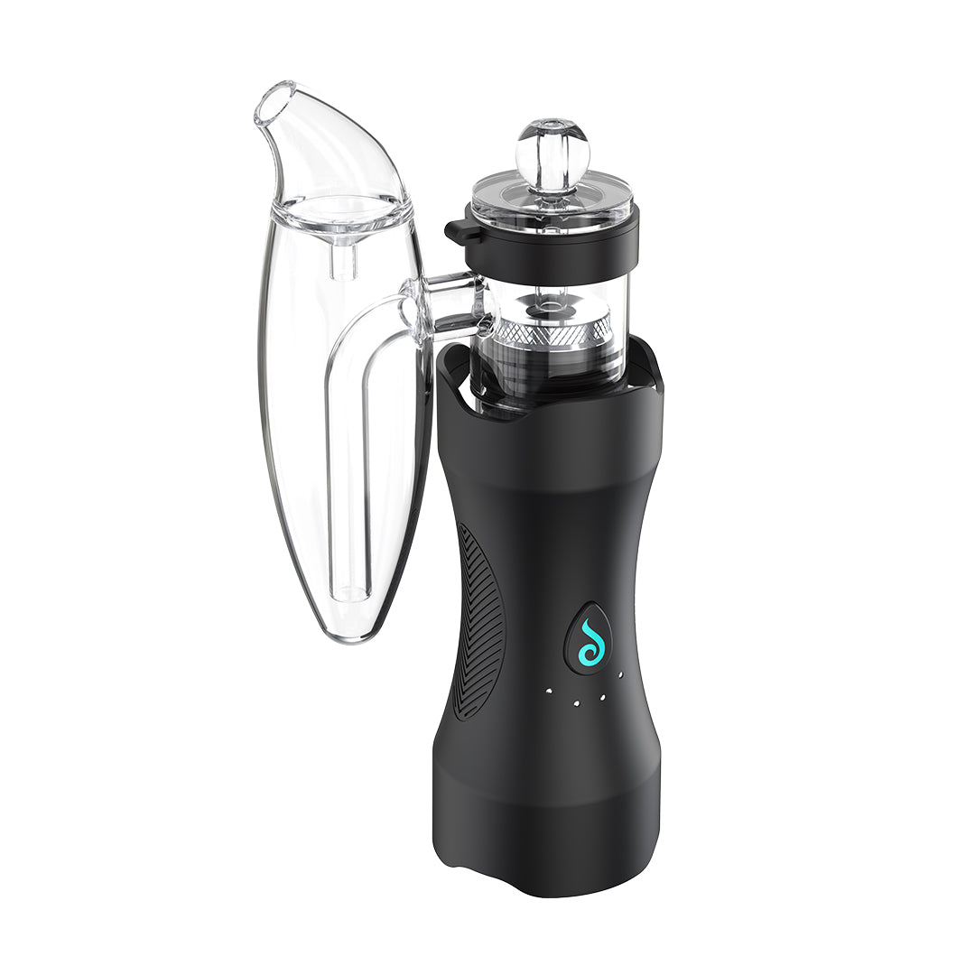 Dr. Dabber XS compact portable electric dab rig device and packaging on a white background
