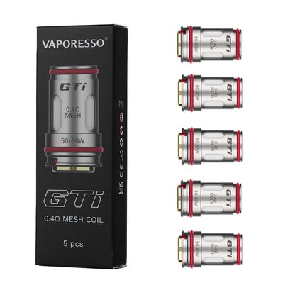 Vaporesso GTi Coils 0.2Ω and 0.15Ω 5-pack with packaging on a white background