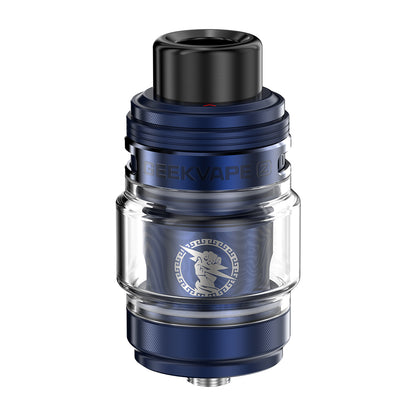 Blue and clear Geekvape vaping device on a white background