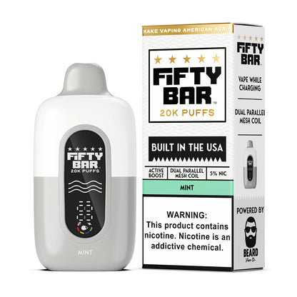 Fifty Bar Black Series mint disposable vape device and packaging on a white background