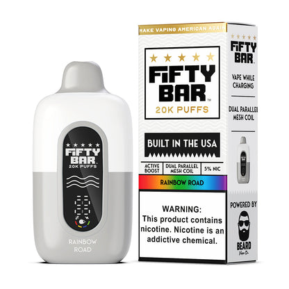 Fifty Bar Black Series rainbow road disposable vape device and packaging on a white background